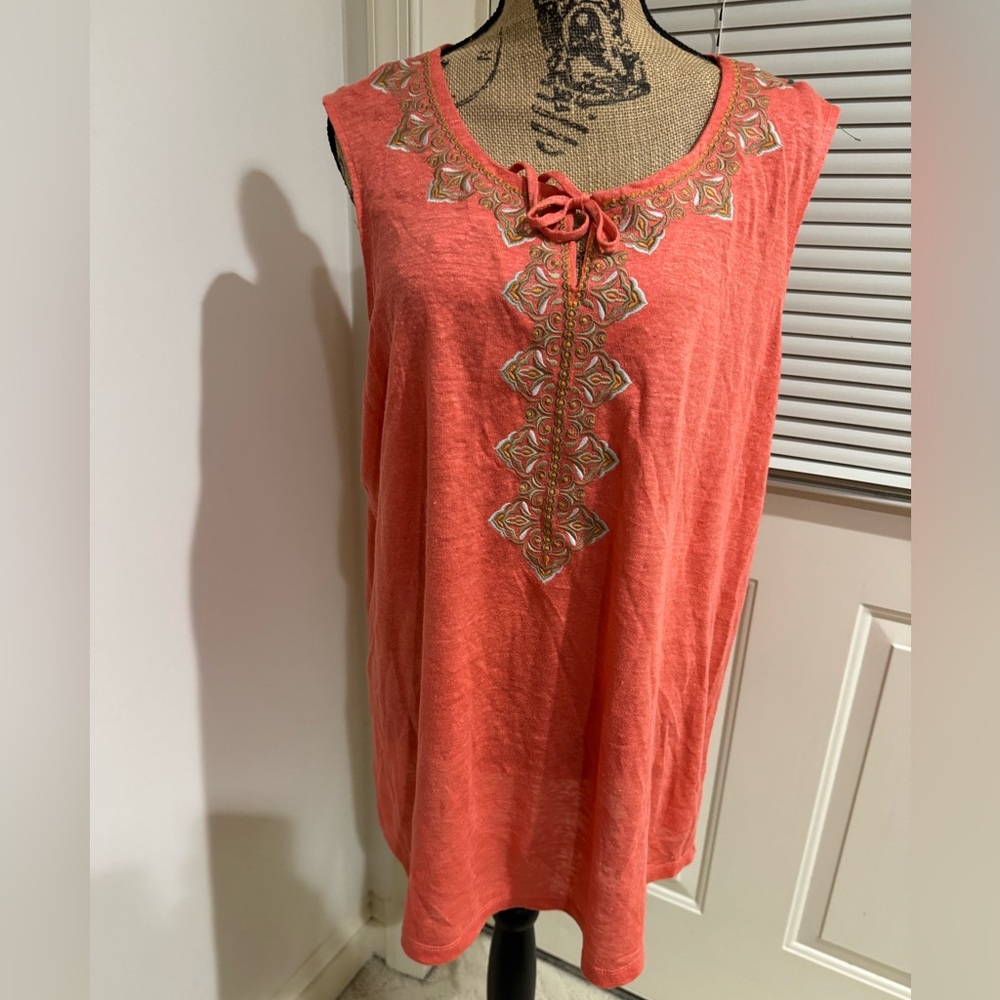 J Jill 100% Linen gorgeous sleeveless rusty orange top size 1X
